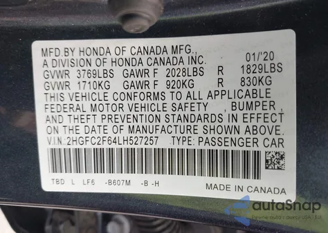 2020 Honda Civic Lx из США, поврежденный, VIN 2HGFC2F64LH527257